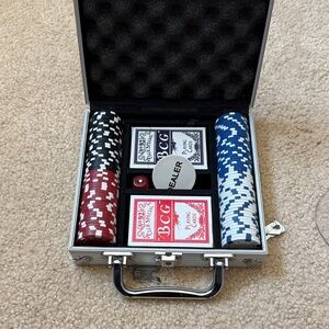 Poker Chip Set with Red, Black & Blue Chips in Aluminum Case